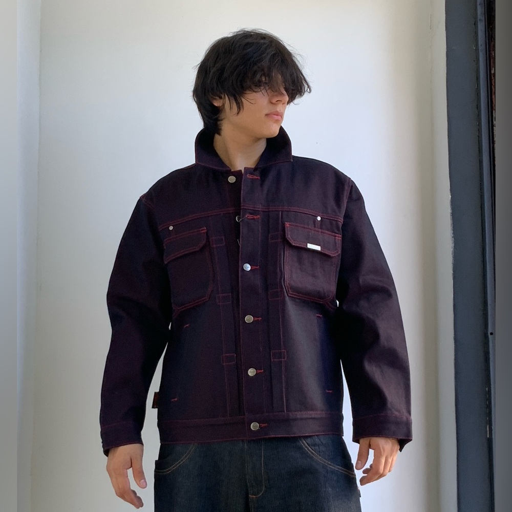 Men's Davoucci Blue Red Casual Denim Jacket